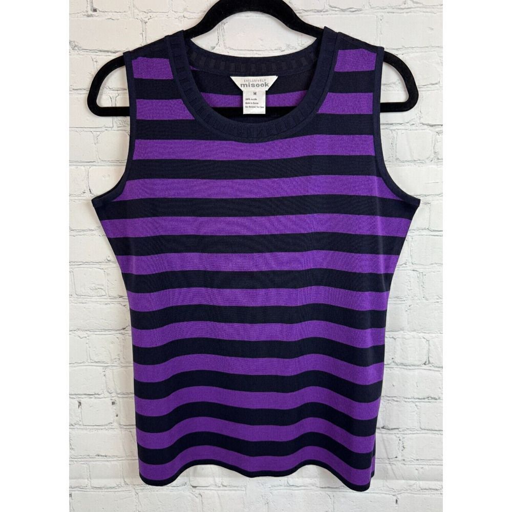 MISOOK violet black striped sleeveless knit top sweater M NWOT